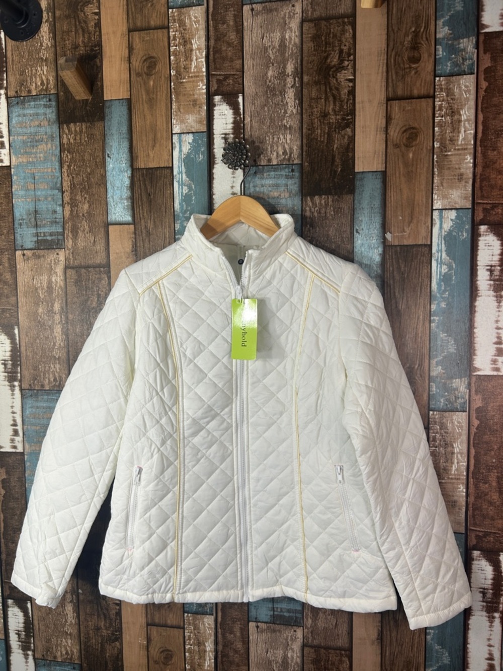 Women’s Quilted White Puffer Jacket with Stand Collar